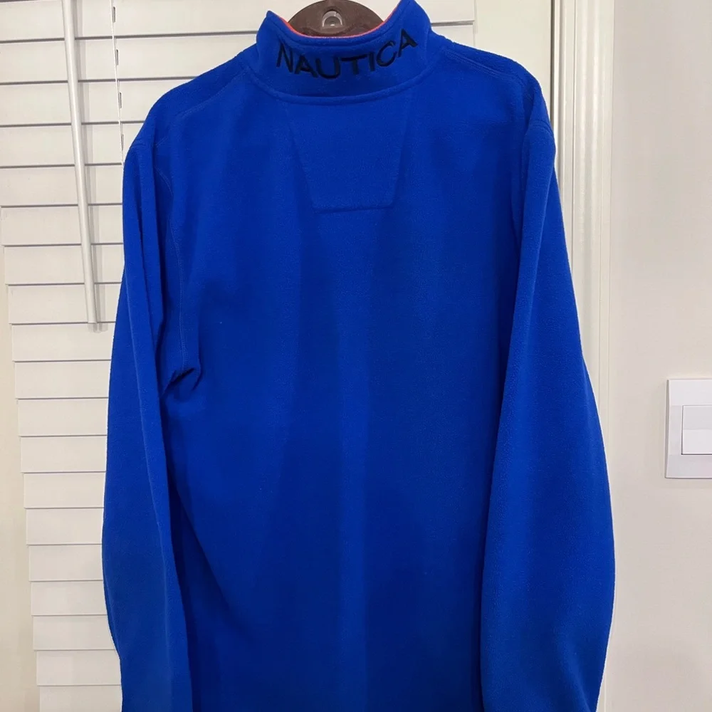 Nautica Men's Zip-Up Sweater in Blue with Orange Trim